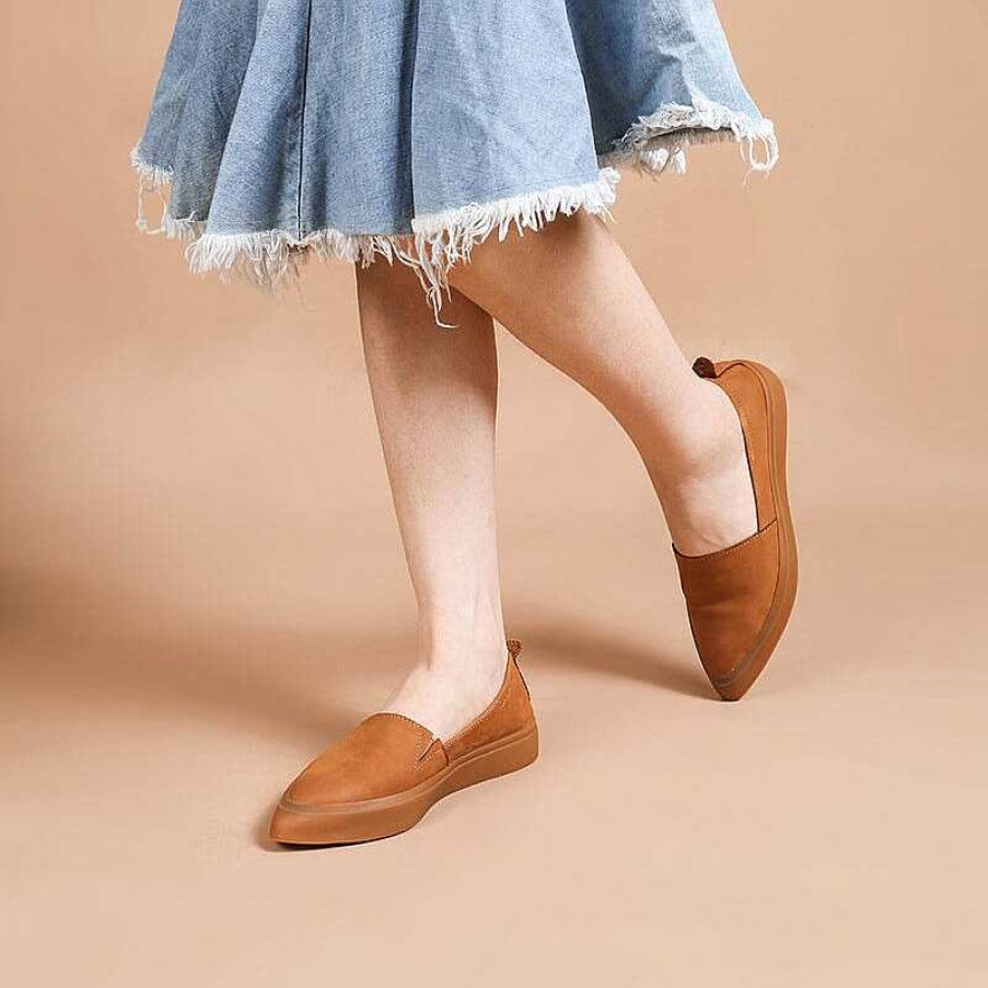 Dwarves Soft Leather Flat Slip On Loafers For Women Point Toe Witch Shoes