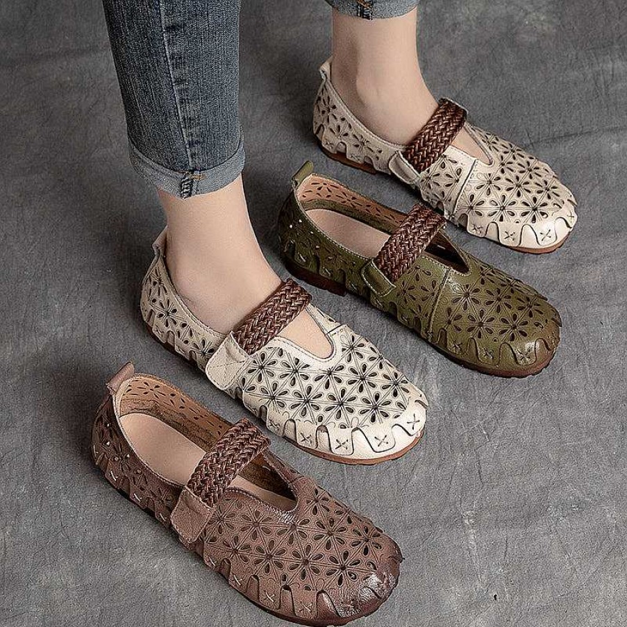 Dwarves Mary Jane Shoes With Buckle Leather Women'S Breathable Flats Loafers Casual Sandals / /