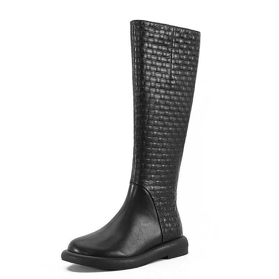 Dwarves Handmade Retro Embossing Knee High Boots Side Zip Riding Boots Short In