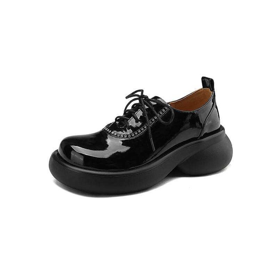 Dwarves Women Round Toe Lace Up Platform Oxfords Patent Leather In /