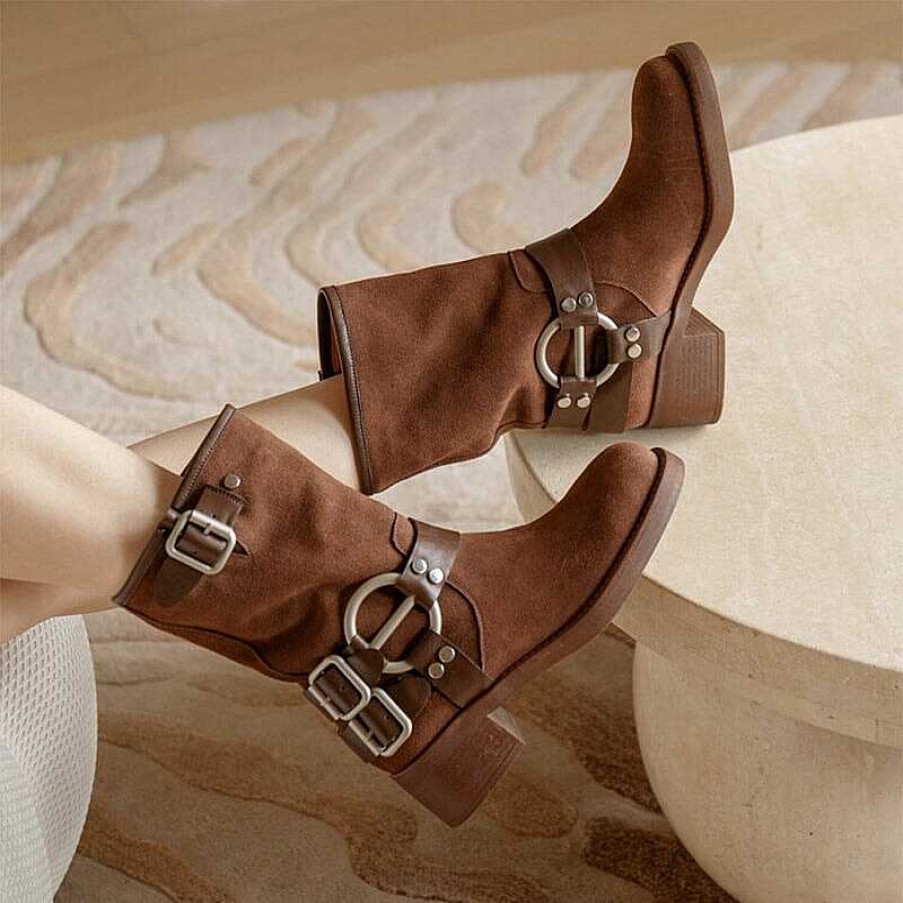 Dwarves Suede Leather Short Boots For Women Buckle Boots Big Round Toe In / /