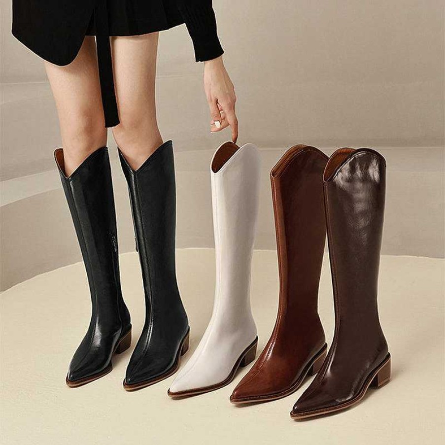 Dwarves Cowboy Boots Women Handmade Genuine Leather / / / Knee High Boots Side Zipper