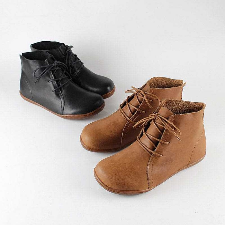 Dwarves Leather Women Ankle Booties Lace-Up Casual Shoes Flats /