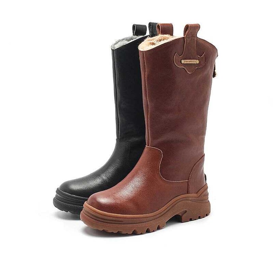 Dwarves Womens Leather Mid Calf Boots Snow Boots Have Fleece Lined For Cold Winter In Black/Brown