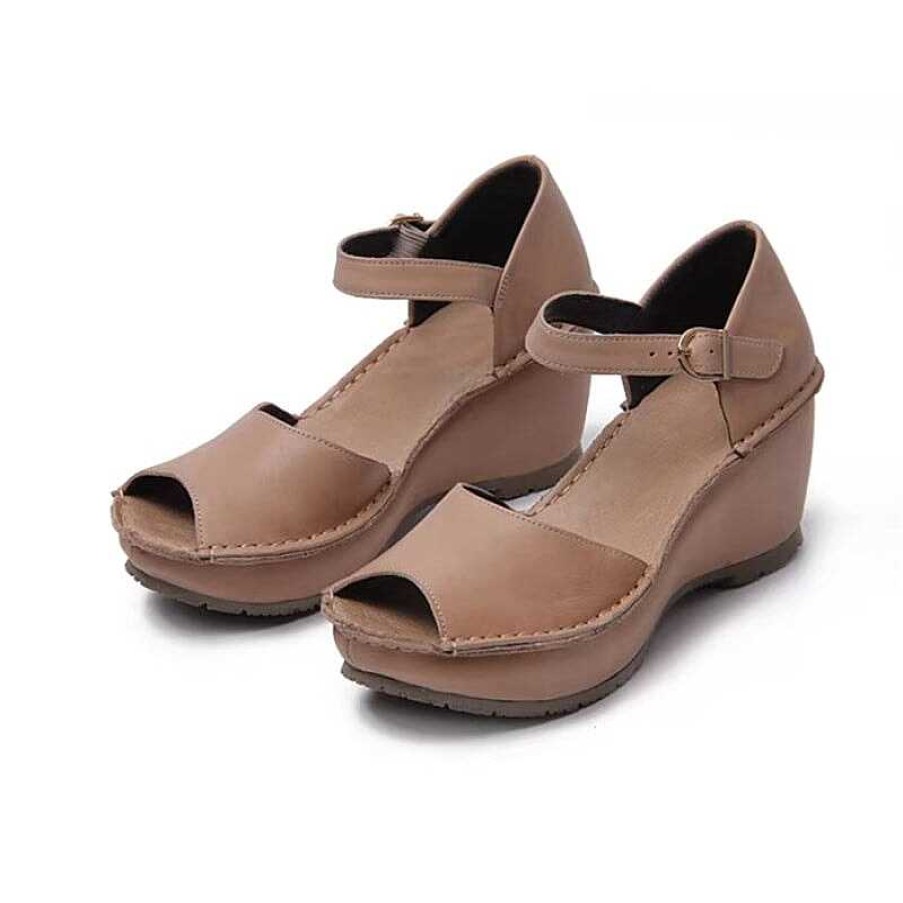 Dwarves Handmade Leather Wedges Sandals Ankle Strap Peep Toe In / /