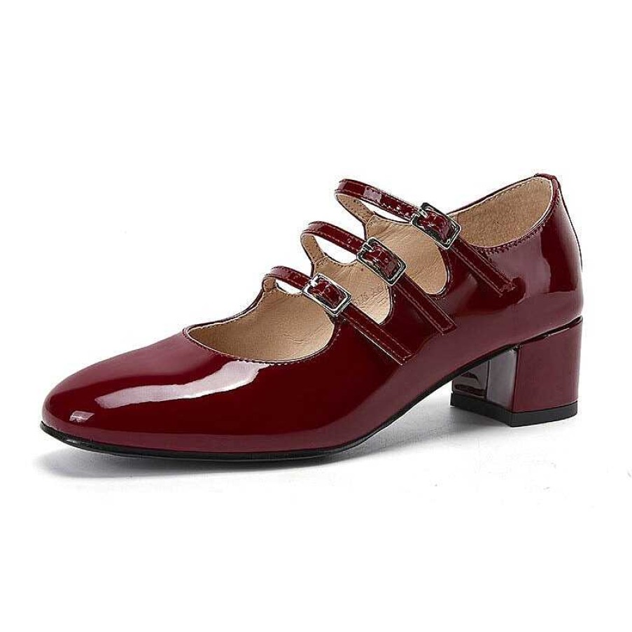 Dwarves Patent Leather Mary Jane Pumps Triple-Strap 40Mm Block Heel In / /Wine