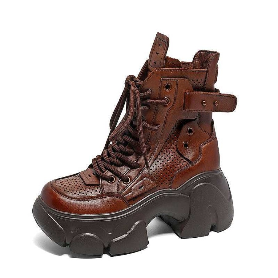 Dwarves 70Mm Platform Leather Hollow Out Boots Side Zipper In / /