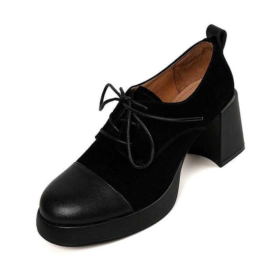 Dwarves Women Cap Toe Lace Up Leather Chunky Oxford Shoes 65Mm Block Heel In /