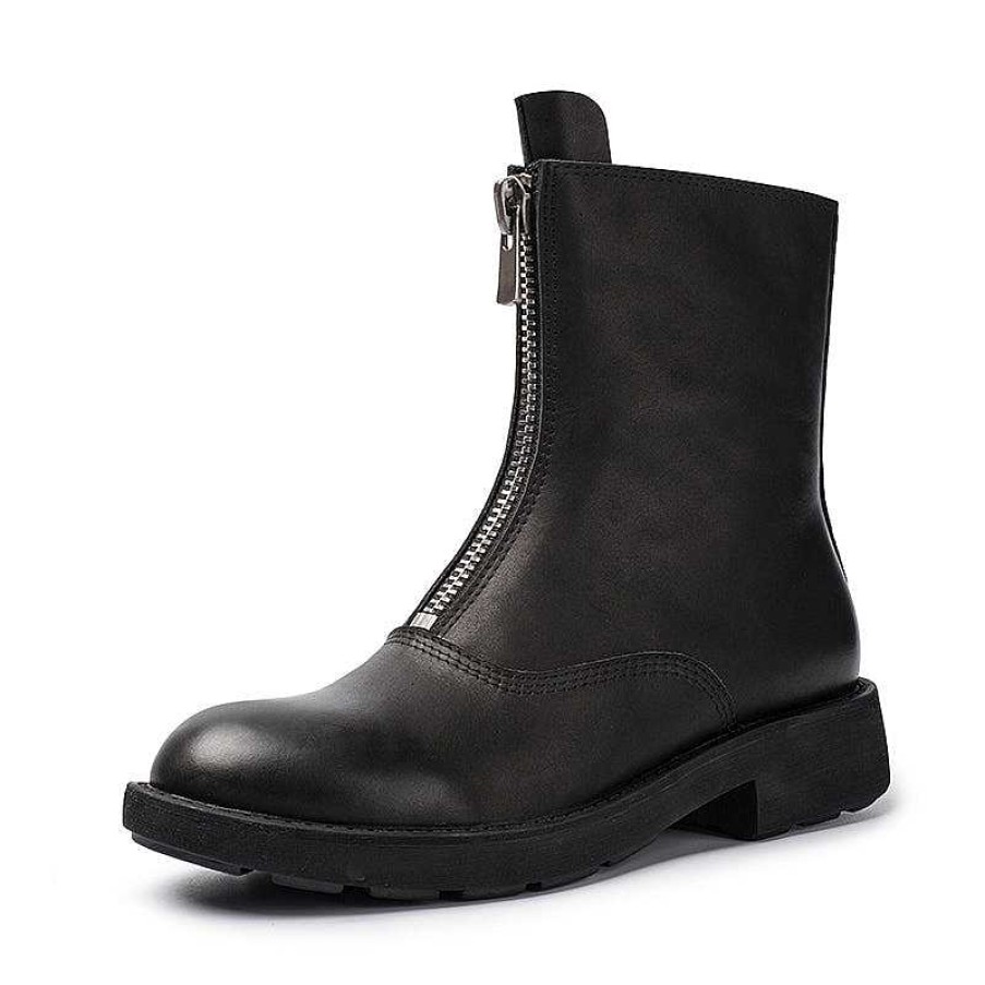 Dwarves Cowhide Chelsea Boots Handmade Front Zip Short Boots