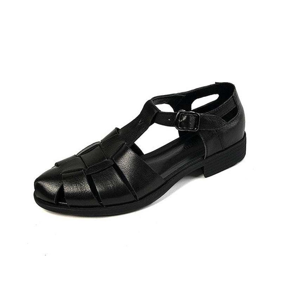 Dwarves Designer Fisherman Shoes Genuine Leather Gladiator Sandals Soft Knit Retro Chunky Buckle Shoes