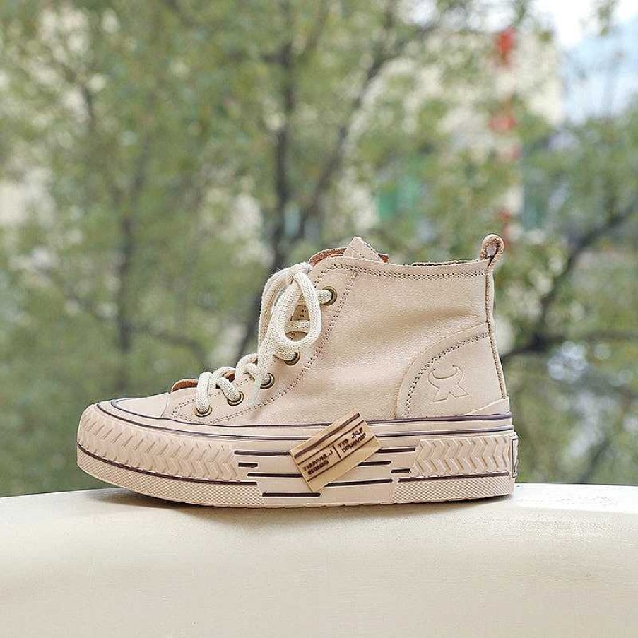 Dwarves High-Top Lace Up Flat Leather Sneakers For Women In / /