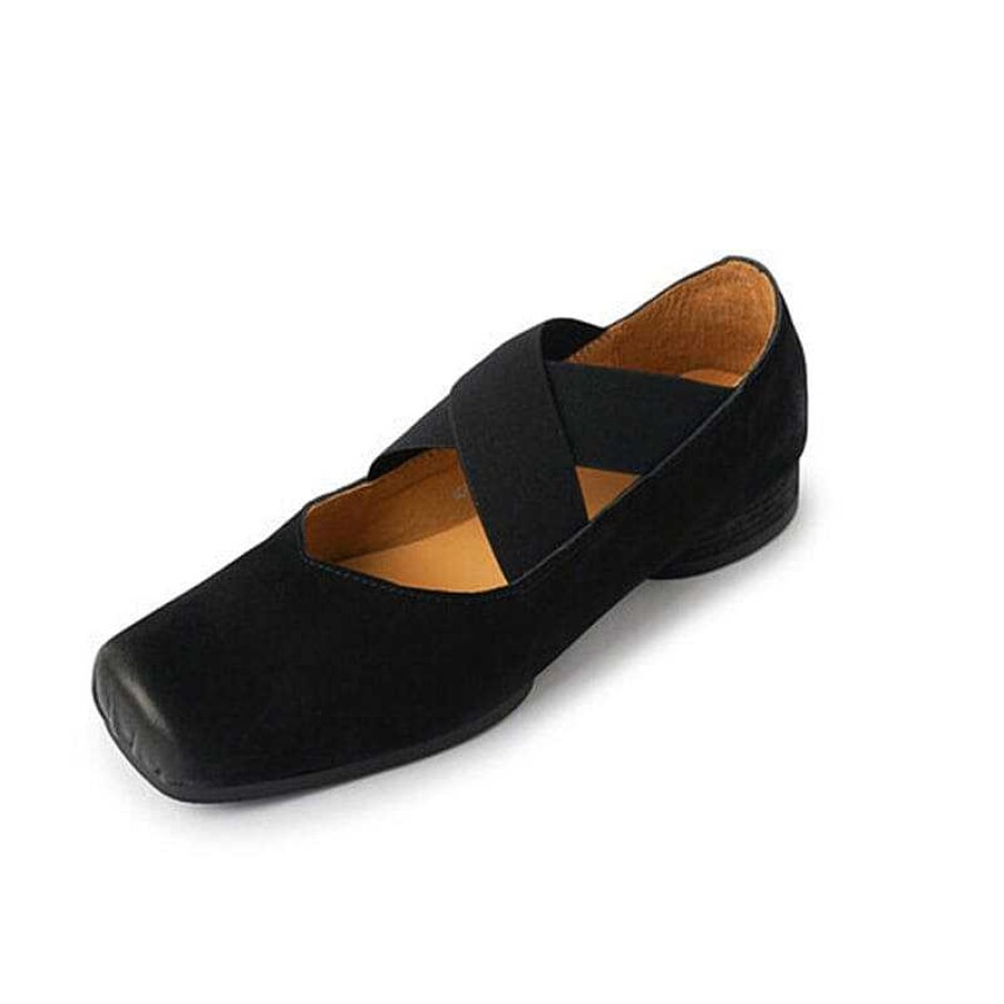 Dwarves Leather Ballet Flats With Cross-Strap Square Toe In / /