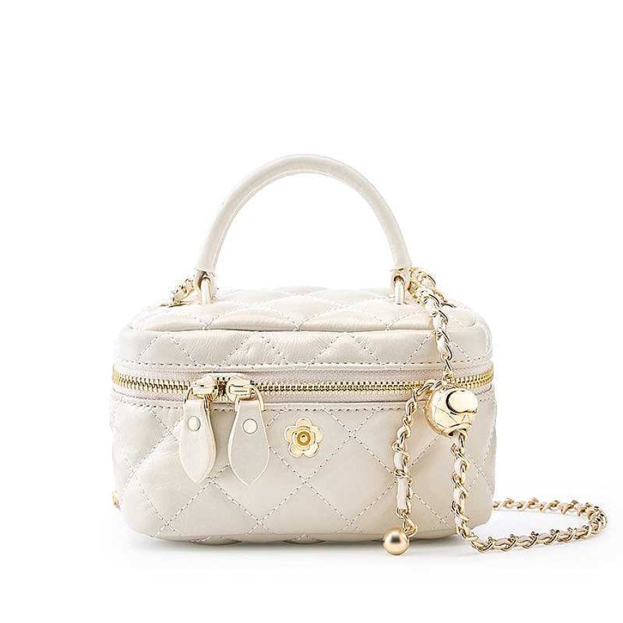 Dwarves Minimalist Rhombus Lattice Chain Leather Bucket Bag