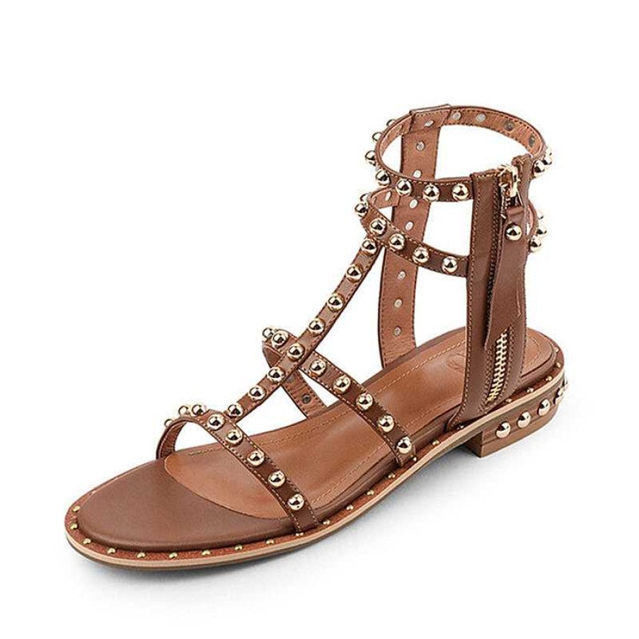 Dwarves Genuine Leather Rivet Flat Gladiator Sandals In Strappy Studded Sandals