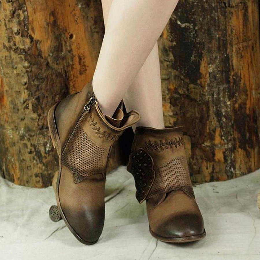 Dwarves Women Booties Sheepskin Leather Short Ankle Boots For Women Low Heel