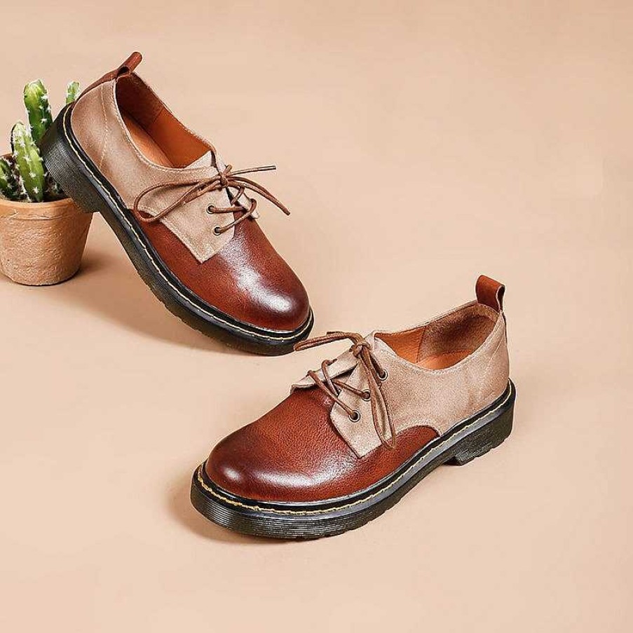 Dwarves Women'S Genuine Leather Lace Up Oxford Shoes Retro Style