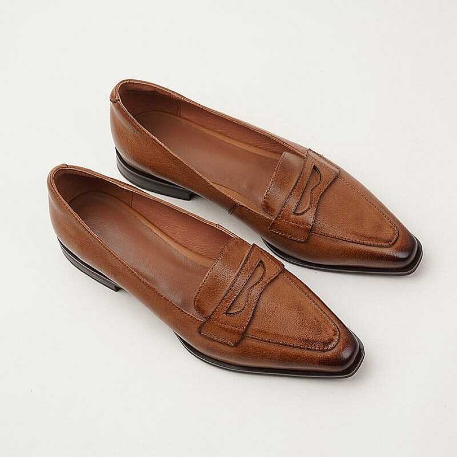 Dwarves Soft Leather Slip On Flat Loafers In /