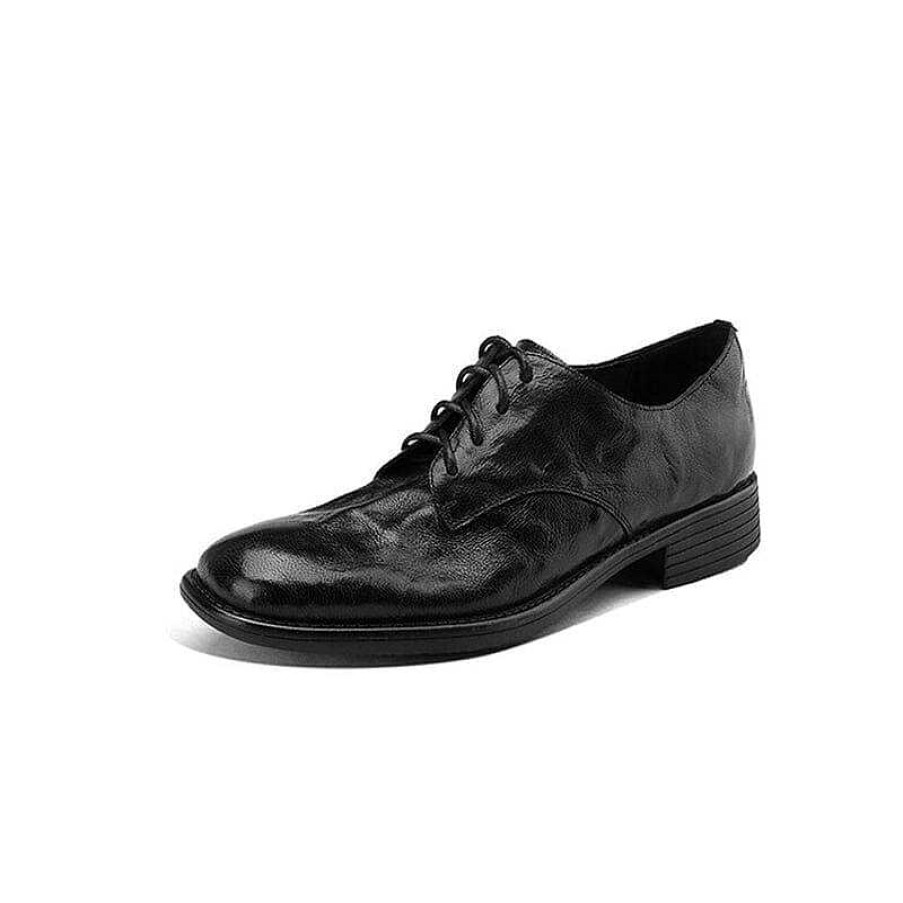 Dwarves Leather Derby Shoes For Women Round Toe Soft Lace Up Oxford Shoes In /