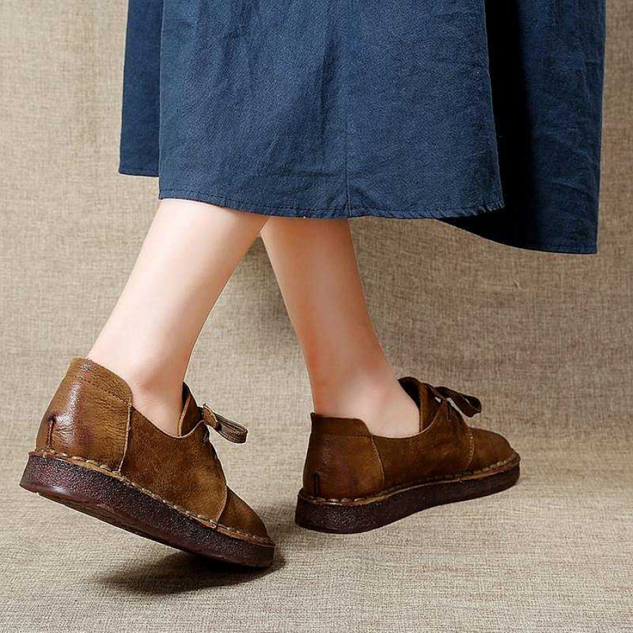 Dwarves Handmade Leather Oxfords Women Low Heel Soft Sole Casual Slip On Shoes /