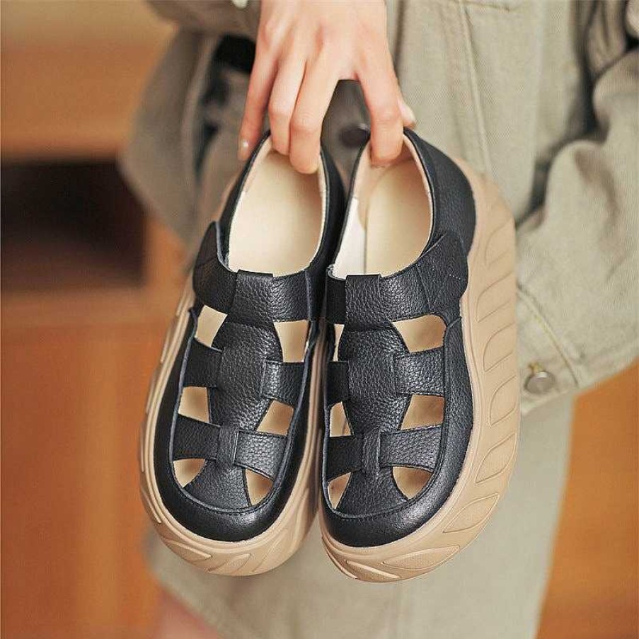 Dwarves Leather Platform Fisherman Sandals For Women In /