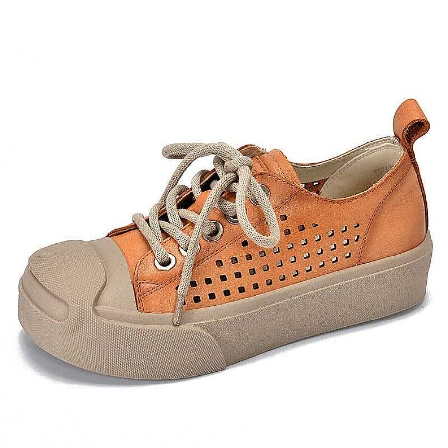 Dwarves Leather Flatform Sneakers For Women Low-Top Travel Perforated In / /