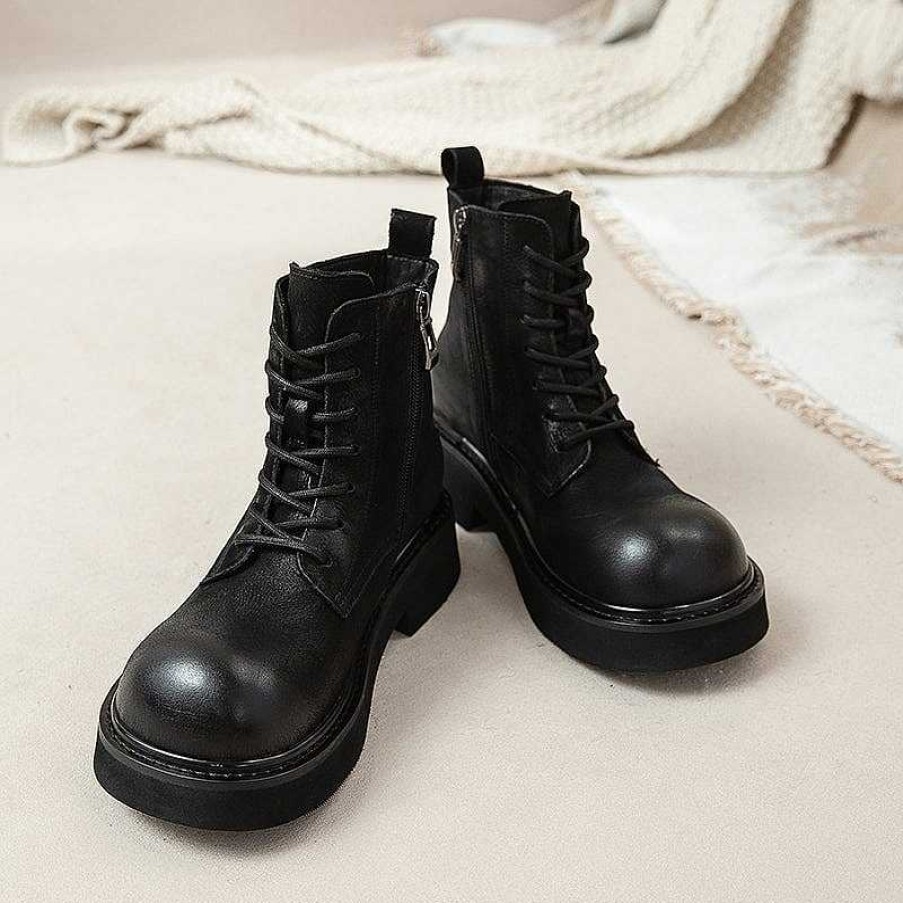 Dwarves 40Mm Platform Boots Lace Up Leather Martin Boots Big Toe Combat Boots In /