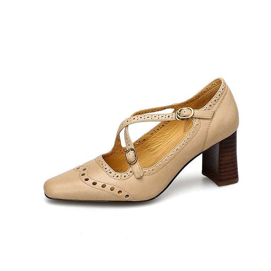 Dwarves Handmade Cross Strap Leather Brogued Mary Jane Pumps In /