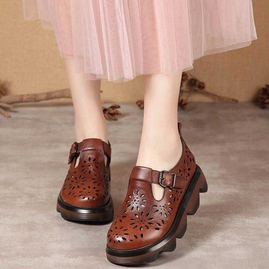 Dwarves Handmade Leather Light Platform Sandals For Women Mori Girl Style Retro Mary Jane Shoes /