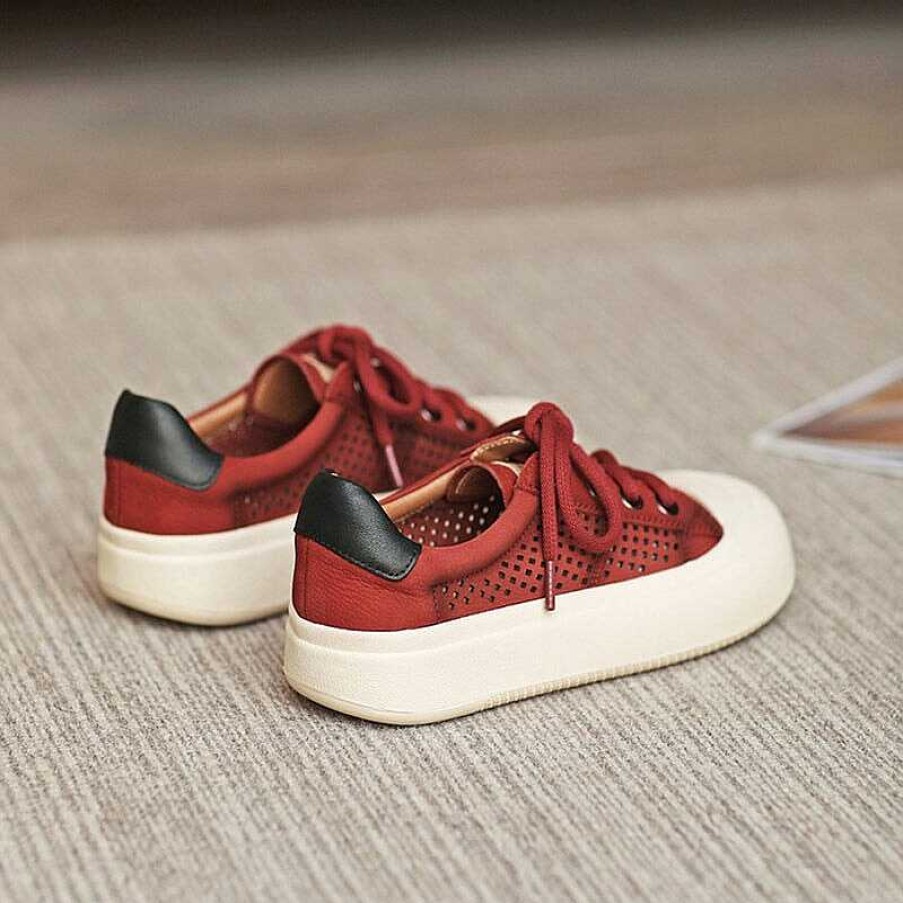 Dwarves Leather Perforated Flatform Sneakers For Women Low-Top Travel In /