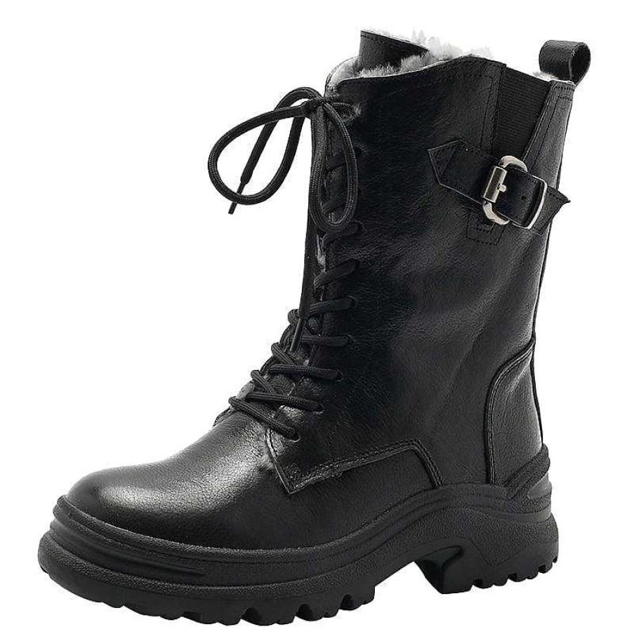 Dwarves Leather Combat Boots Designer Retro Chunky Riding Boots In Coffee/Black Have Shearling Lined Choice