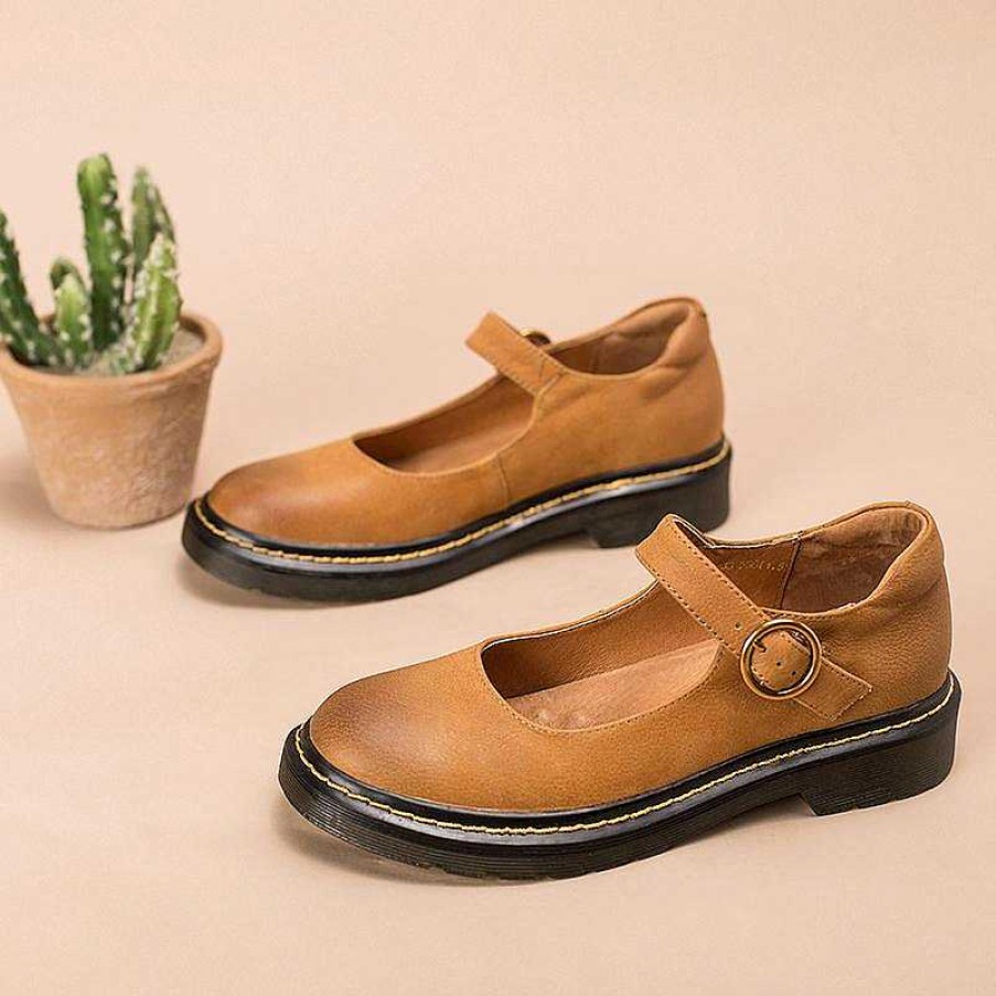 Dwarves Handmade Retro Matte Leather Flat Mary Jane Shoes For Womens Round Toe / /