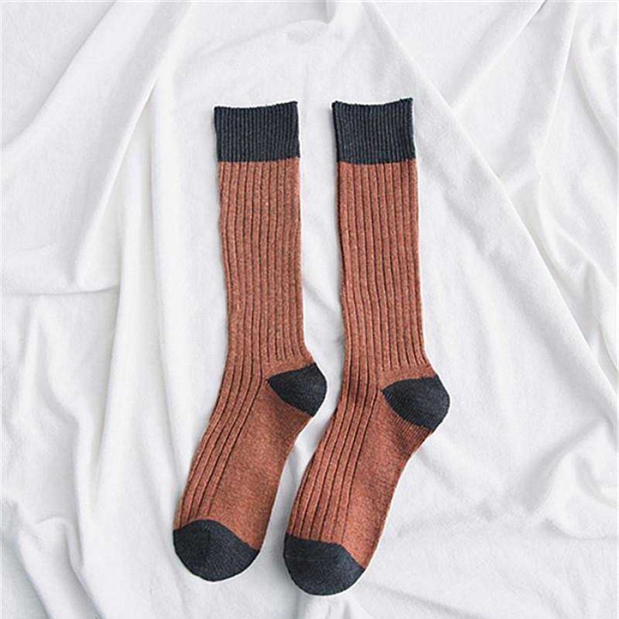 Dwarves Retro Cotton Stockings Color Blocking Design Mori Girl Loose Socks Calf Length For Fall/Winter 5 Colours