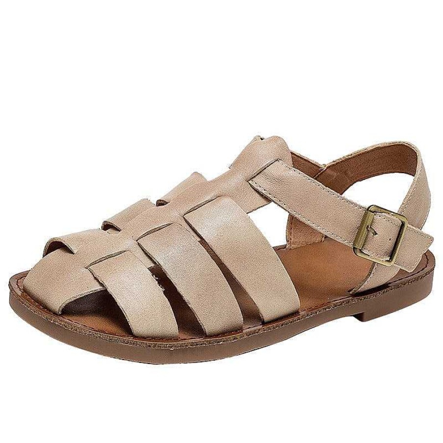 Dwarves Fisherman Shoes Genuine Leather Gladiator Sandals Flat Slingback Side Buckle In / /