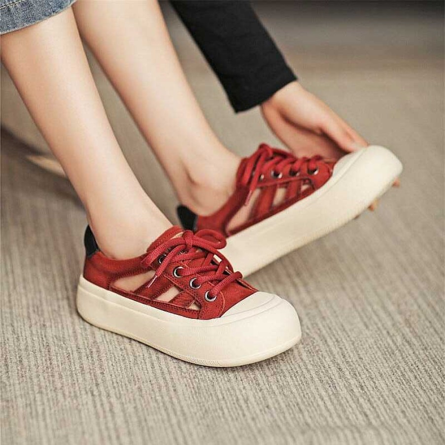 Dwarves Leather Perforated Platform Sneakers For Women Low-Top Lace Up In /