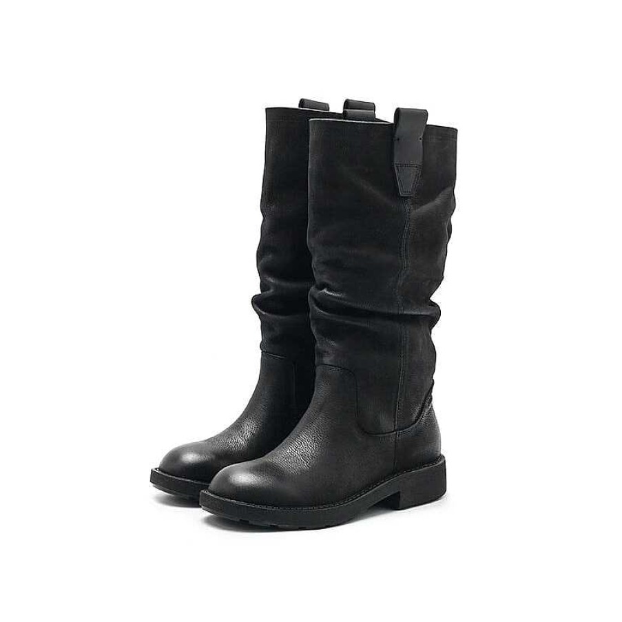 Dwarves Designer Full Grain Leather Knee High Boots Fold Design Riding Boots In / /