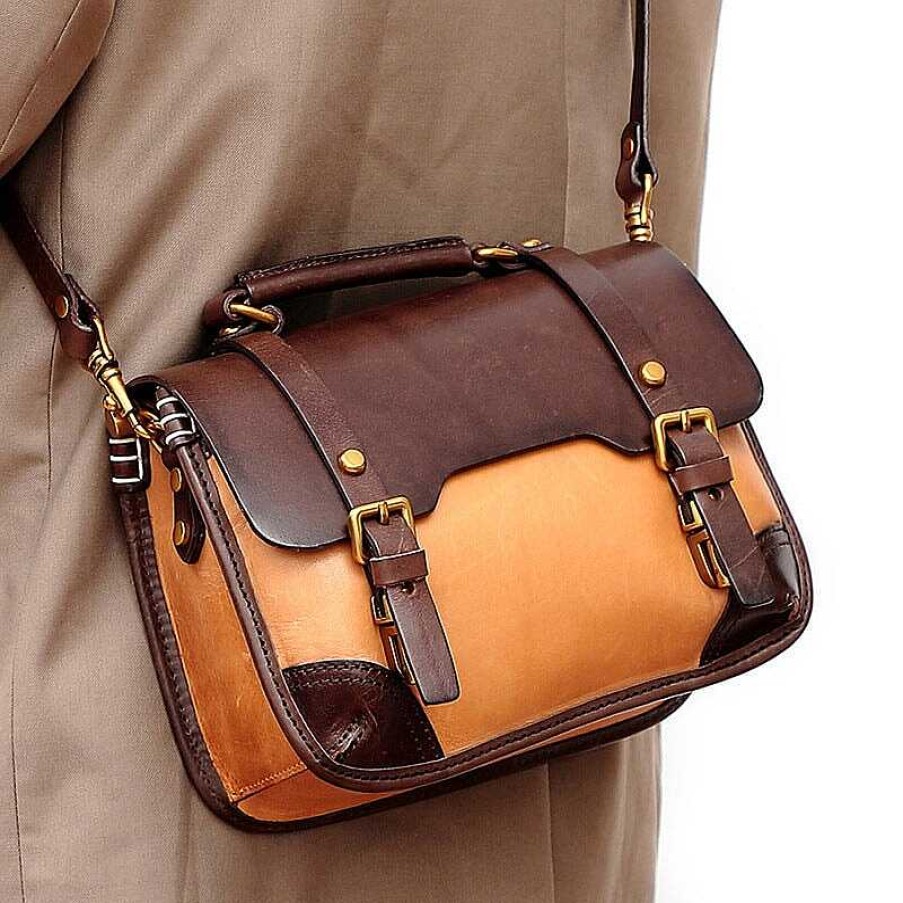 Dwarves Vintage Vegetable Tanned Leather Large Capacity Handbag For Women