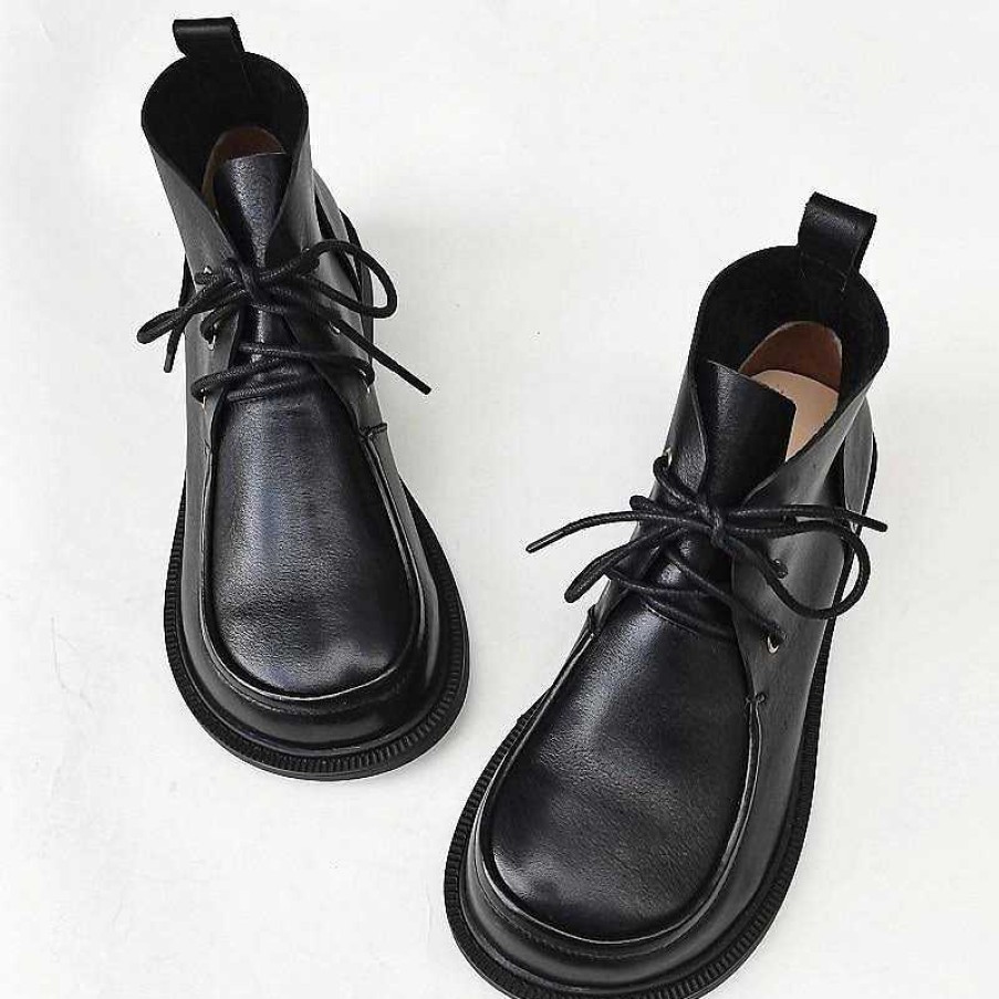 Dwarves Women'S Ankle Boots Oxford Shoes Round Toe Lace Up Genuine Leather Handmade