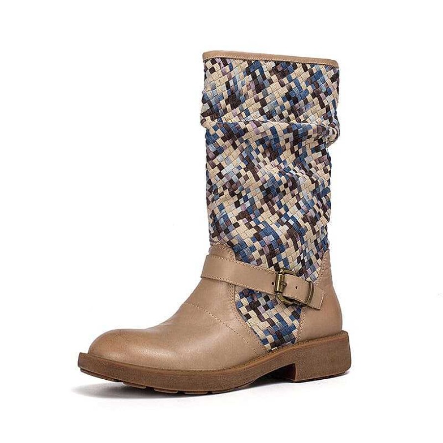 Dwarves Woven Leather Boots Mid Calf Color Blocking Design Riding Boots In / / /