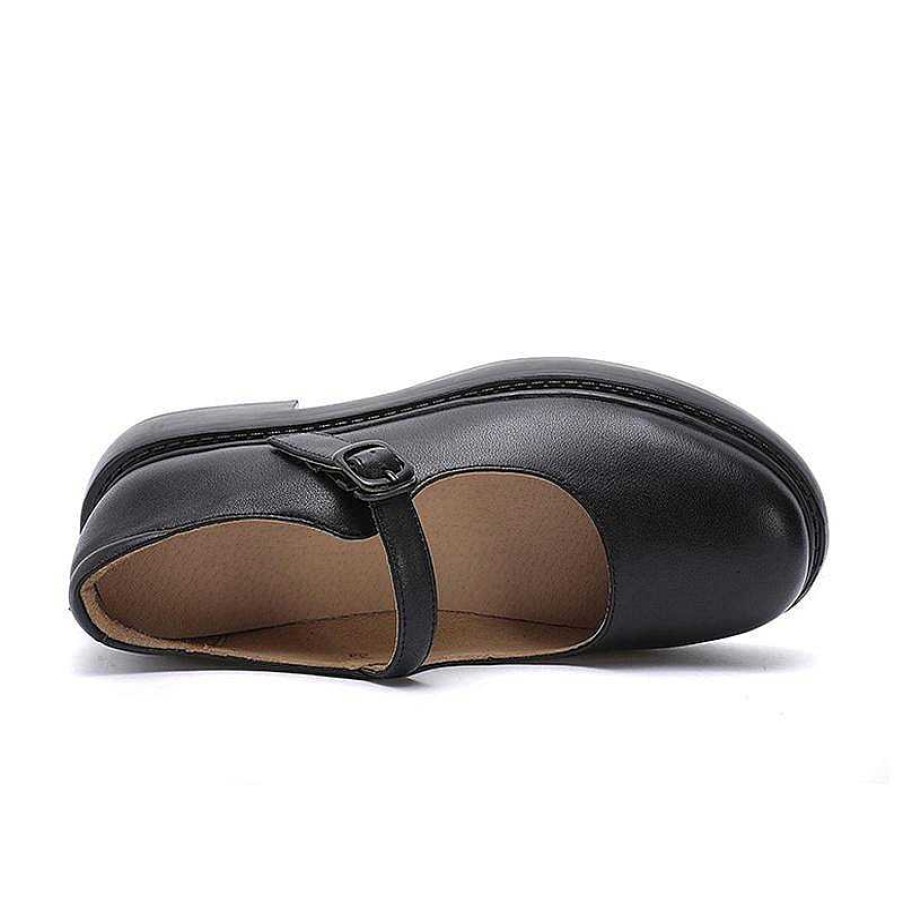 Dwarves Full Grain Leather Flat Mary Jane Shoes Handmade Round Toe Japanese Style Movable Insole