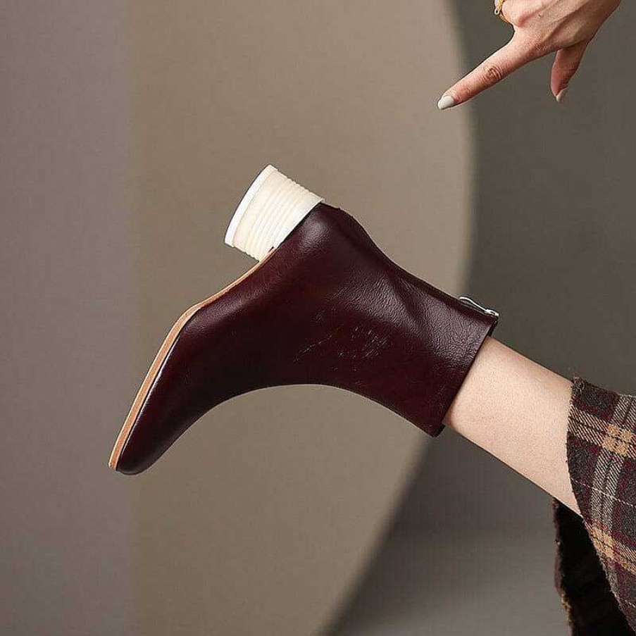 Dwarves Classic Elegant Glove-Like Ankle Boots Mid Heel Slimming Boots Back Zipper Boots