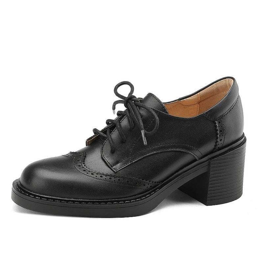 Dwarves Women Round Toe Lace Up Leather Chunky Brogue Shoes 65Mm Block Heel In /