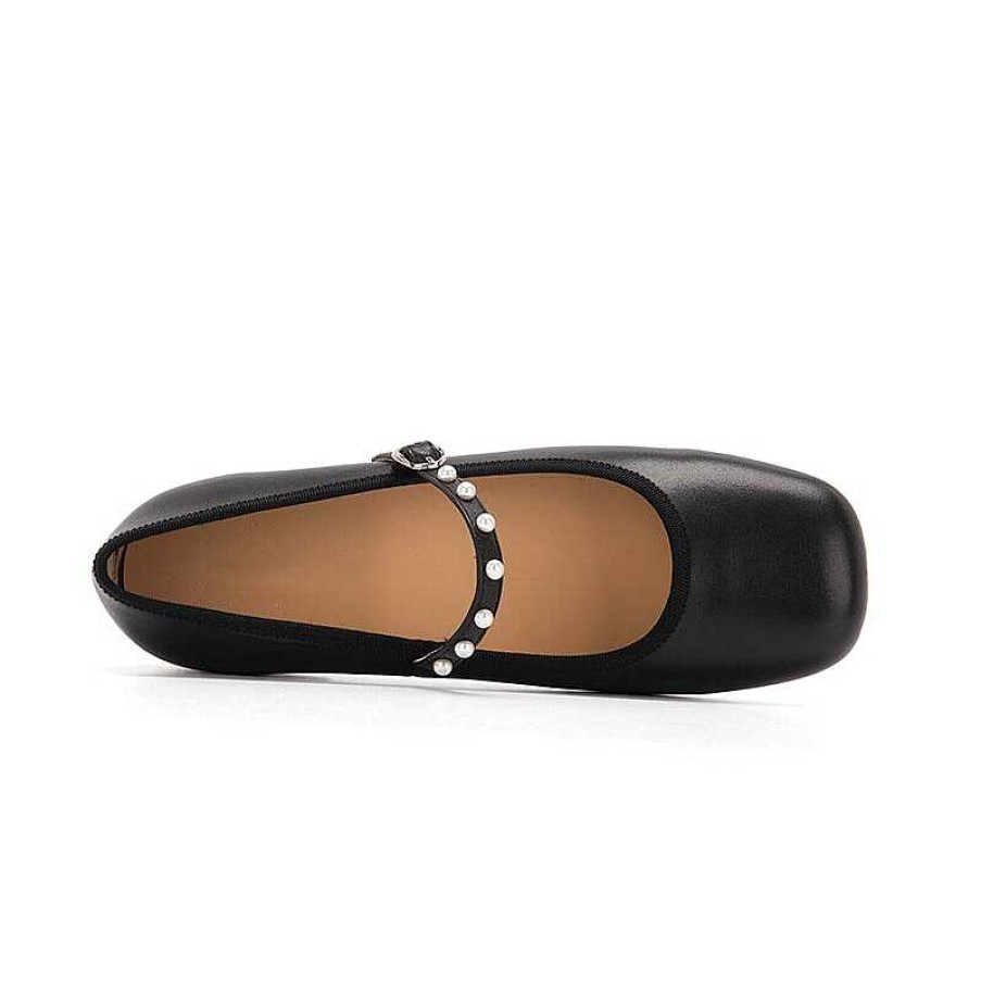 Dwarves Leather Mary Jane Shoes With Pearl Detailed Strap In