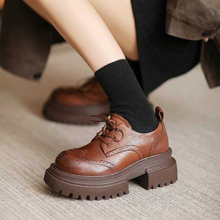 Dwarves 60Mm Platform Leather Brogue Oxfords Chunky Wingtip Lace Up Shoes For Women In /