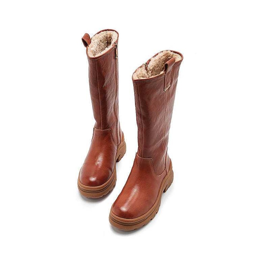 Dwarves Dwarves Leather Knee High Boots Snow Boots Have Shearling Lined For Cold Winter In Black/Brown/Coffee