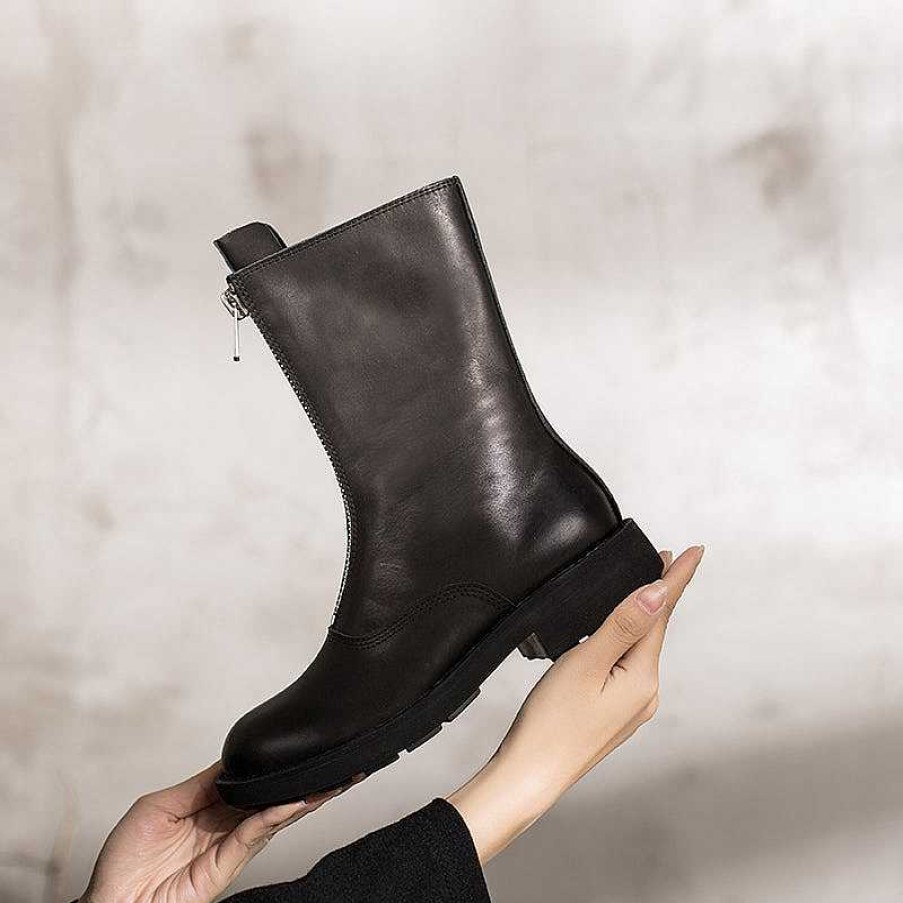 Dwarves Handmade Cowhide Chelsea Boots Front Zip Short Boots In