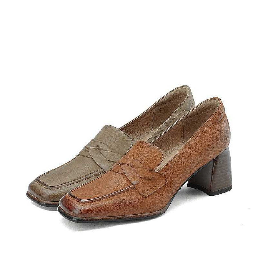 Dwarves Women'S Handmade Retro Square-Toe Block-Heel Loafers In /