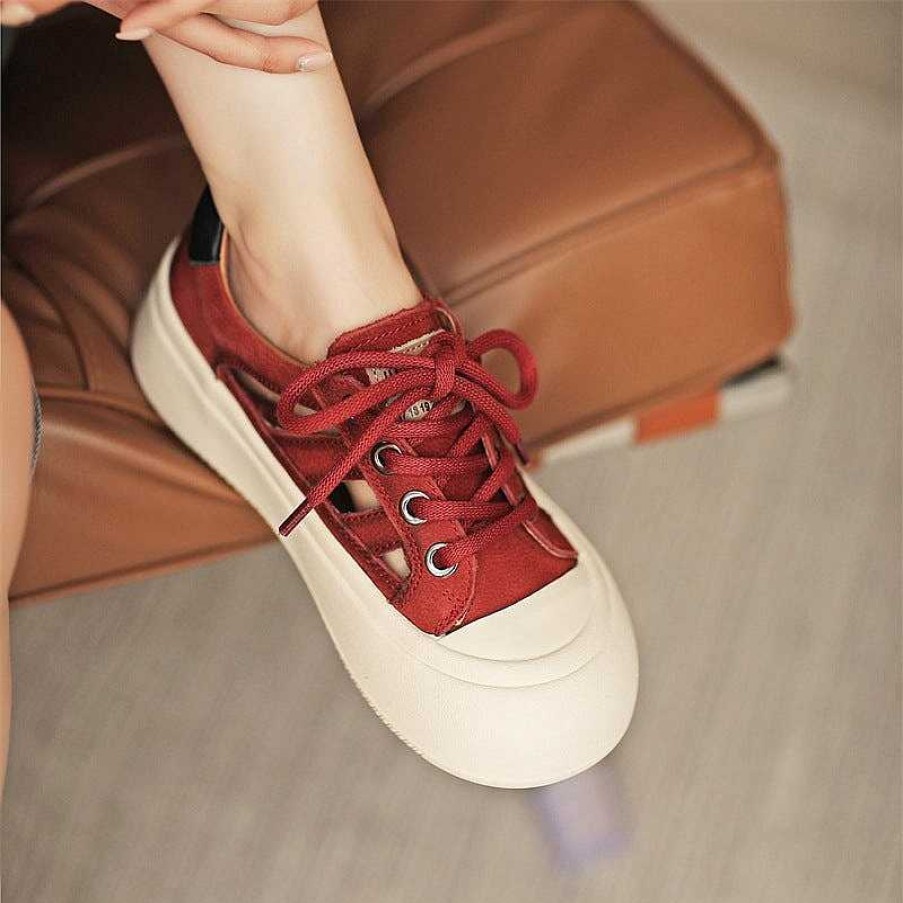 Dwarves Leather Perforated Platform Sneakers For Women Low-Top Lace Up In /