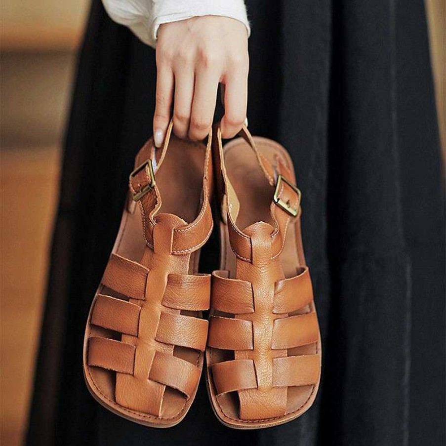 Dwarves Fisherman Shoes Genuine Leather Gladiator Sandals Flat Slingback Side Buckle In / /