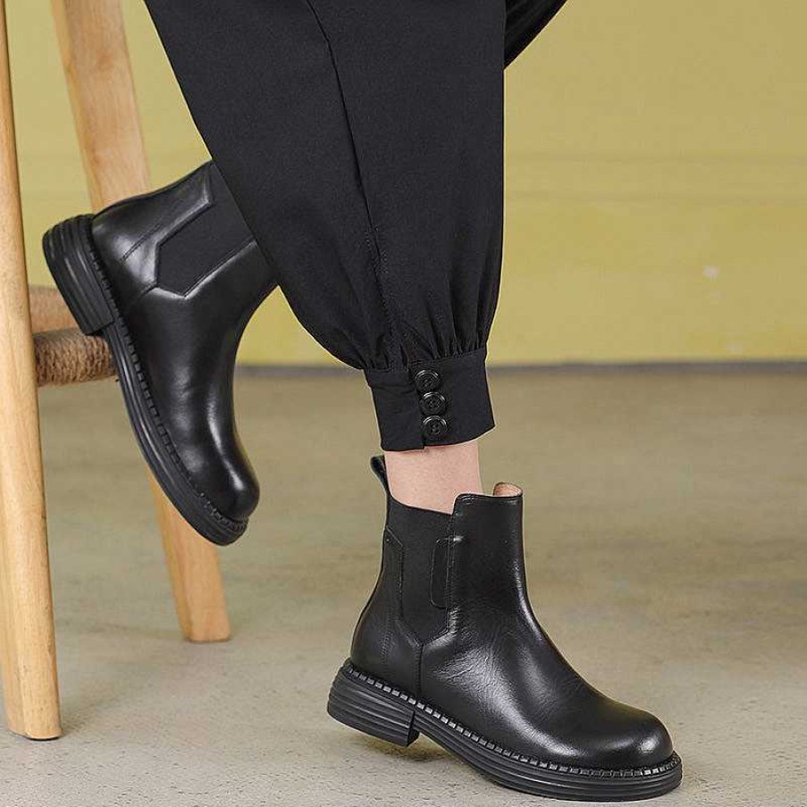 Dwarves Classic Women'S Leather Chelsea Boots Soft And Retro Style In