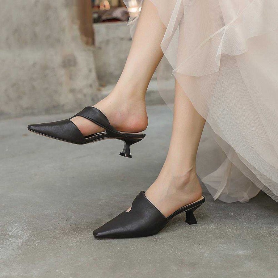 Dwarves Leather Mid Heel Mules Summer Slippers Handmade Elegant Pumps / / /